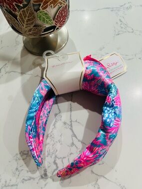 New Lilly Pulitzer Tropical Print Padded Headband - Pink & Blue